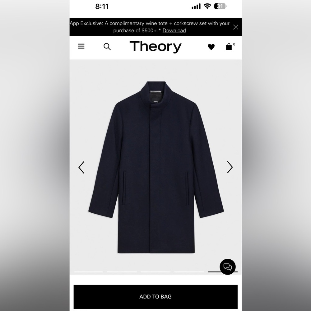 Theory clothing Men’s new with tag wool coat
